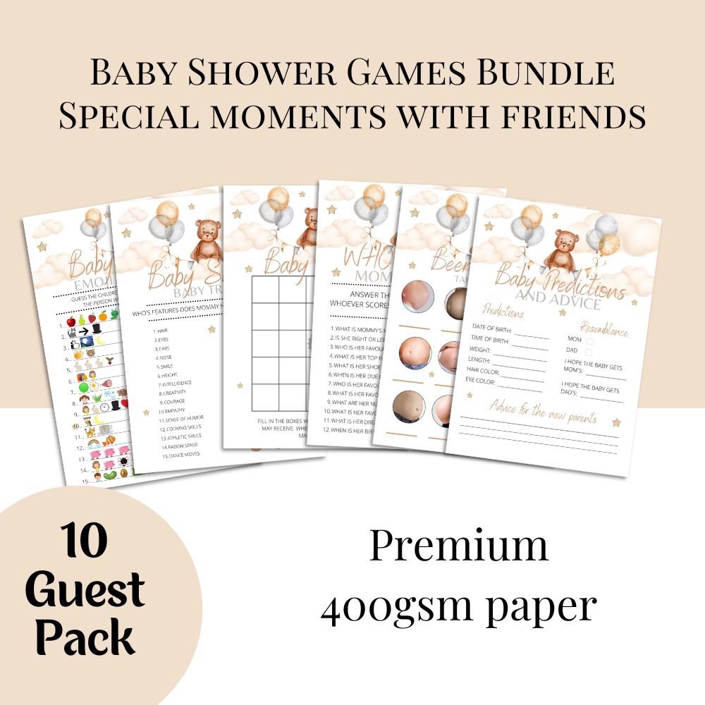 Baby Shower Games, Teddy Themed, 10 pack, cards
