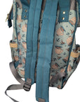 Nappy change Backpack with blue straps and a nautical patterned design