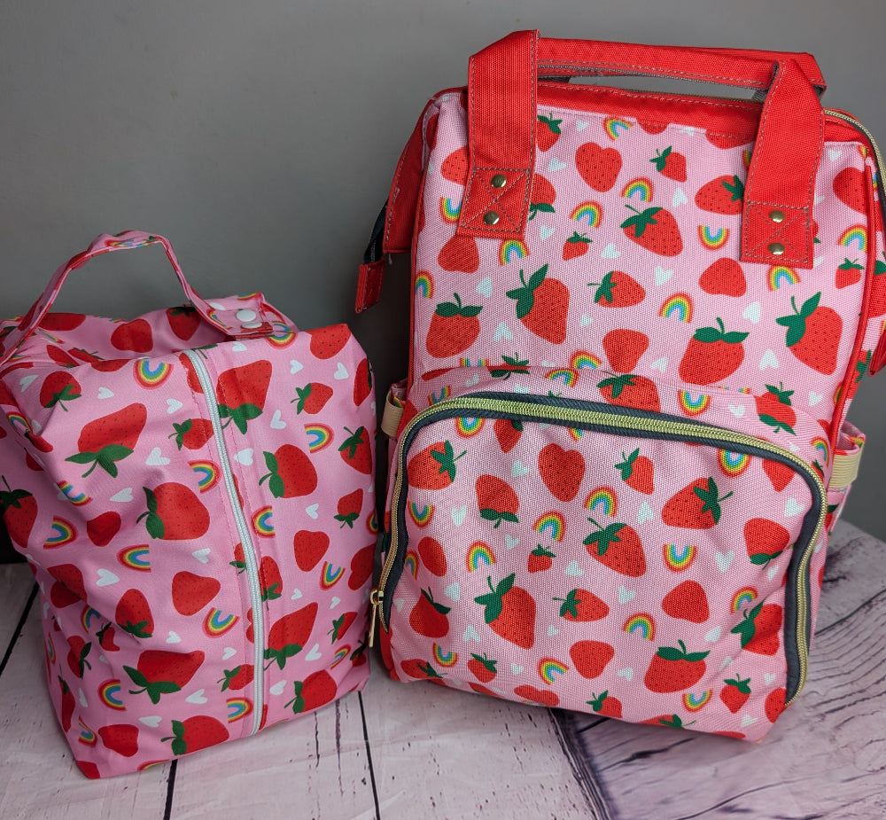 Matching Pink Strawberry Changing Bag & Wet Bag