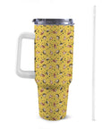 Extra Large Stainless Steel Insulated Travel Flask with Straw and Handle - Fun Patterns, Bold Colours - Green Cheeks - Travel Mug