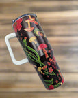 Extra Large Stainless Steel Insulated Travel Flask with Straw and Handle - Fun Patterns, Bold Colours - Green Cheeks - Travel Mug
