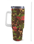 Extra Large Stainless Steel Insulated Travel Flask with Straw and Handle - Fun Patterns, Bold Colours - Green Cheeks - Travel Mug