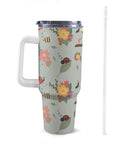 Extra Large Stainless Steel Insulated Travel Flask with Straw and Handle - Fun Patterns, Bold Colours - Green Cheeks - Travel Mug
