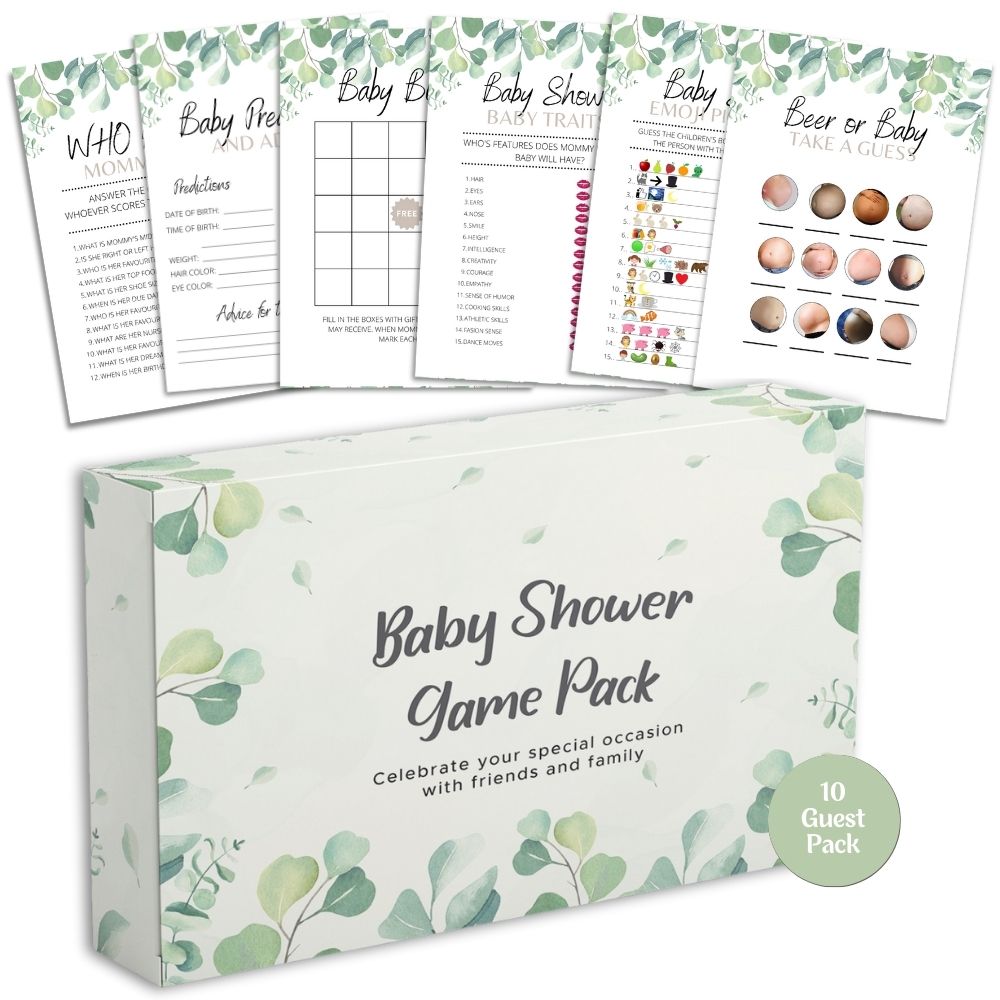 Gender Neutral Baby Shower Games Bundle | 6 Game Bundle - Green Cheeks - Baby Shower Gift