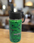 Personalised Stainless Steel Water Bottle with Handle, Straw & Chug Spout - Unique Patterns I - Green Cheeks - Water Bottle