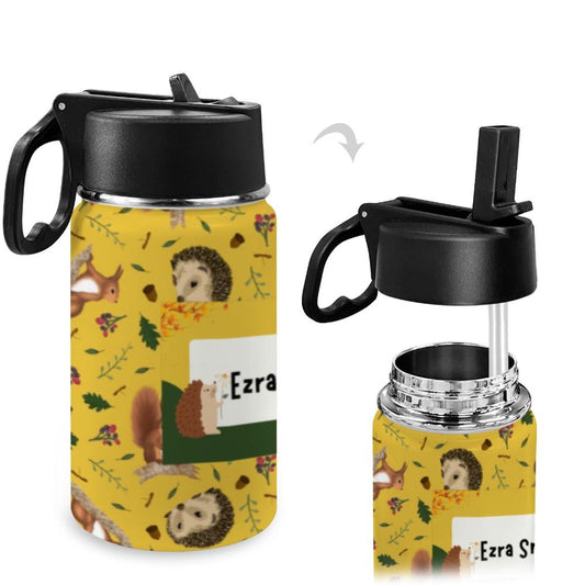 Personalised Stainless Steel Water Bottle with Handle, Straw & Chug Spout - Unique Patterns I - Green Cheeks - Water Bottle