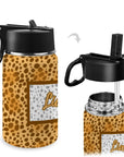 Personalised Stainless Steel Water Bottle with Handle, Straw & Chug Spout - Unique Patterns I - Green Cheeks - Water Bottle