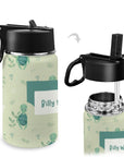 Personalised Stainless Steel Water Bottle with Handle, Straw & Chug Spout - Unique Patterns I - Green Cheeks - Water Bottle