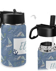 Personalised Stainless Steel Water Bottle with Handle, Straw & Chug Spout - Unique Patterns I - Green Cheeks - Water Bottle