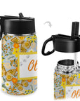 Personalised Stainless Steel Water Bottle with Handle, Straw & Chug Spout - Unique Patterns I - Green Cheeks - Water Bottle
