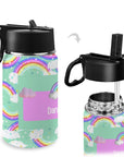 Personalised Stainless Steel Water Bottle with Handle, Straw & Chug Spout - Unique Patterns I - Green Cheeks - Water Bottle