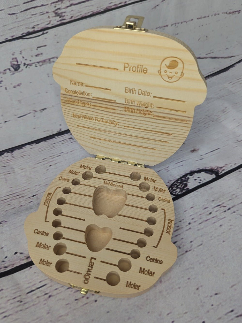 Personalised Wooden Baby Tooth Keepsake Box - Customisable Design & Name - Unique Gift - Green Cheeks - Gift Set