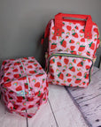 Pink Baby Changing Backpack Bag - Strawberry Fields - Green Cheeks - Diaper Bag