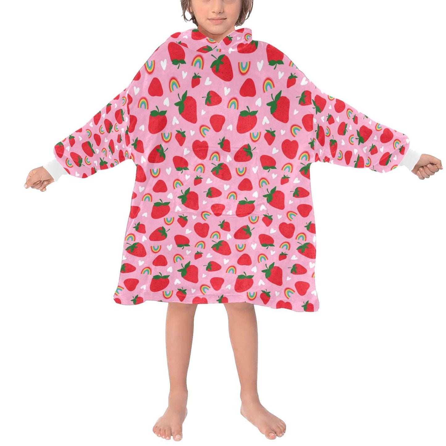 Pink Strawberry Fields - Hooded Blanket - Green Cheeks - Blanket