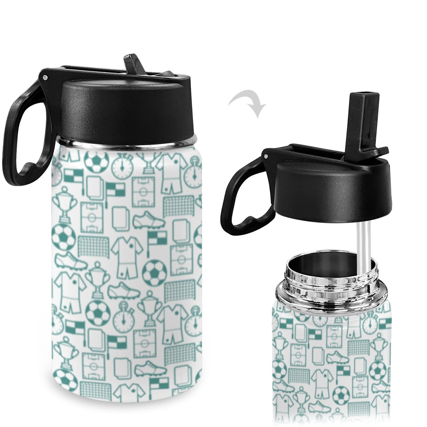 Stainless Steel Insulated Kids’ Water Bottle with Handle and Straw - Green Cheeks - Water Bottle