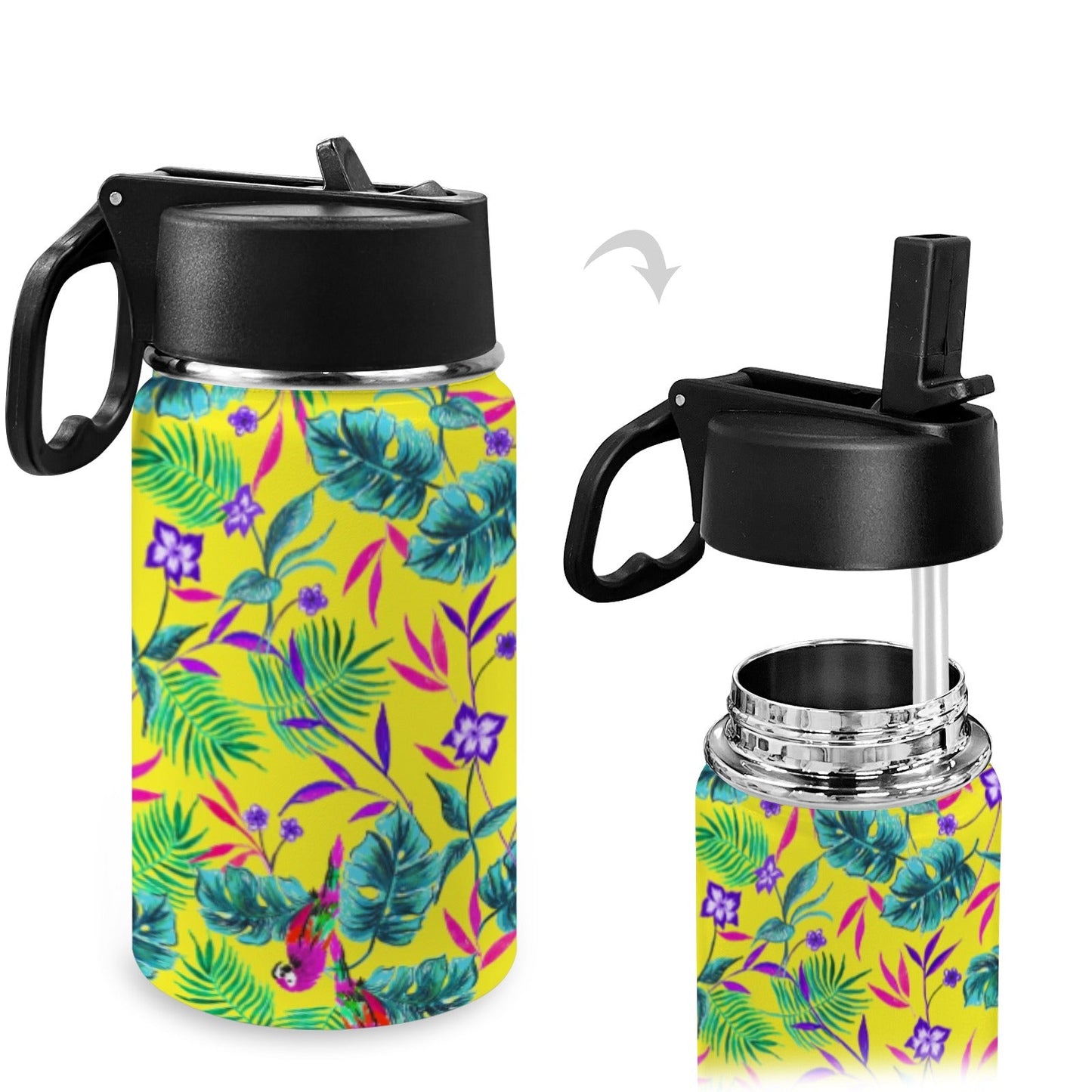 Stainless Steel Insulated Kids’ Water Bottle with Handle and Straw - Green Cheeks - Water Bottle