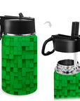 Stainless Steel Insulated Kids’ Water Bottle with Handle and Straw - Green Cheeks - Water Bottle