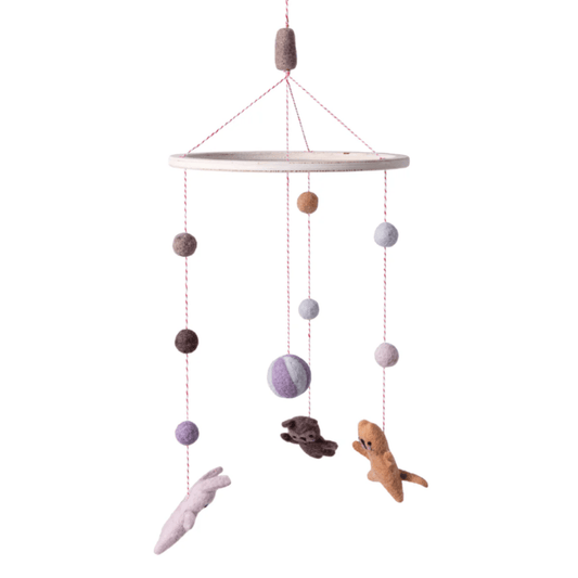 Teeny Toes Felted Baby Mobile by Sebra - for Cot or Crib in Nursery - Green Cheeks - Mobile