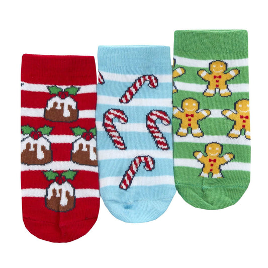 Unisex Babies Novelty Christmas Design Socks - 3 Pairs, Choose Stripes or Pattern - Green Cheeks - Socks Baby