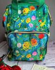 🌸 Wildflower Wonderland – Whimsical Floral Baby Changing Backpack | Nappy Bag - Green Cheeks - Diaper Backpack (1688)