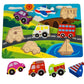 A close-up of the non-toxic, smooth-edged wooden puzzle pieces from the Chunky Wooden Transport Puzzle, showcasing their durability and safety for children