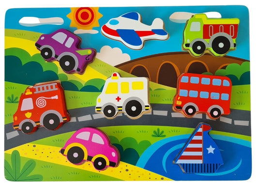 Chunky Wooden Transport Puzzle Toy by Tooky Toy - Green Cheeks - Baby Toys & Activity Equipment