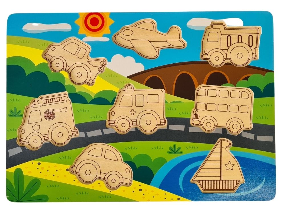 Chunky Wooden Transport Puzzle Toy by Tooky Toy - Green Cheeks - Baby Toys & Activity Equipment