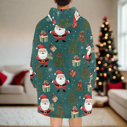 Festive Frolic - Cosy Hoodie Fleece Blanket - Green Cheeks - Blanket Hoodie for Men