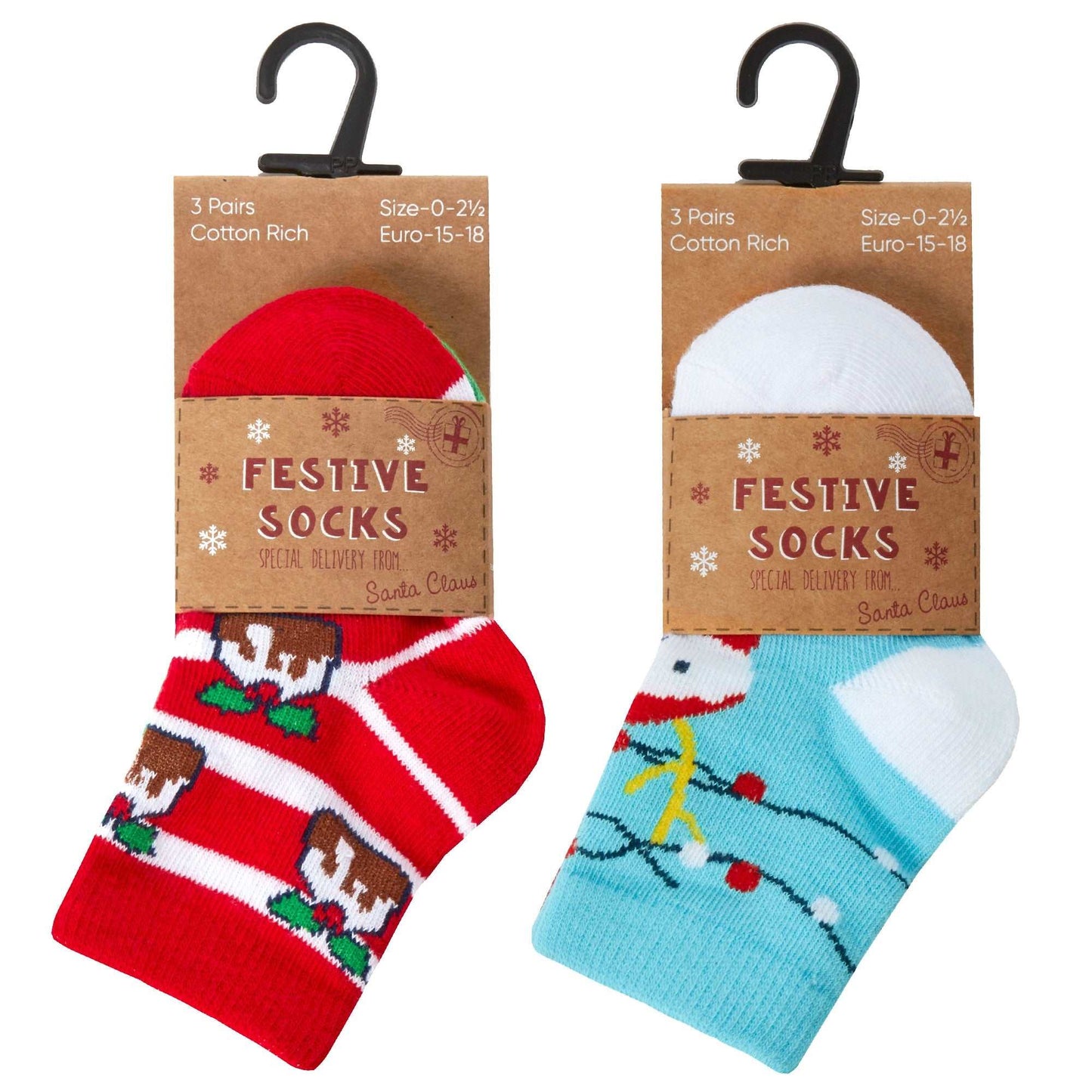 Unisex Babies Novelty Christmas Design Socks - 3 Pairs, Choose Stripes or Pattern