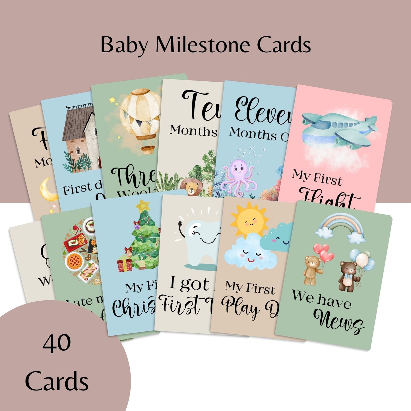 40 Baby Milestone Cards - First Year Memories - Pregnancy Gifts for Mum - New Baby Gift - Unisex Milestone Baby Cards - Baby Shower Gifts - Green Cheeks - Baby Shower Gift