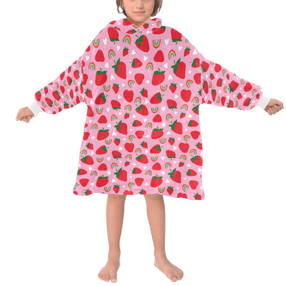 Pink Strawberry Cosy Hooded Blanket Fleece