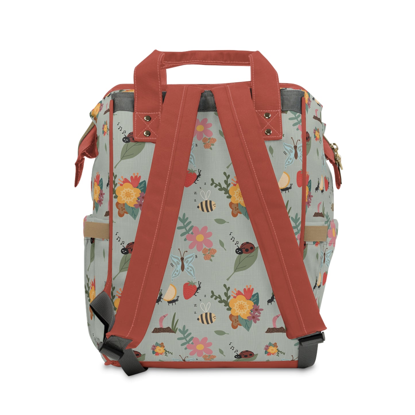 Insect-themed unique baby changing backpack with charming bug illustrations.