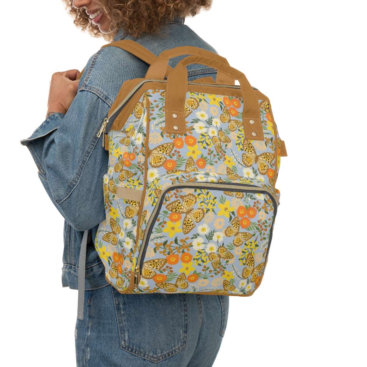 Floral Baby Changing backpack bag yellow mustard butterfly