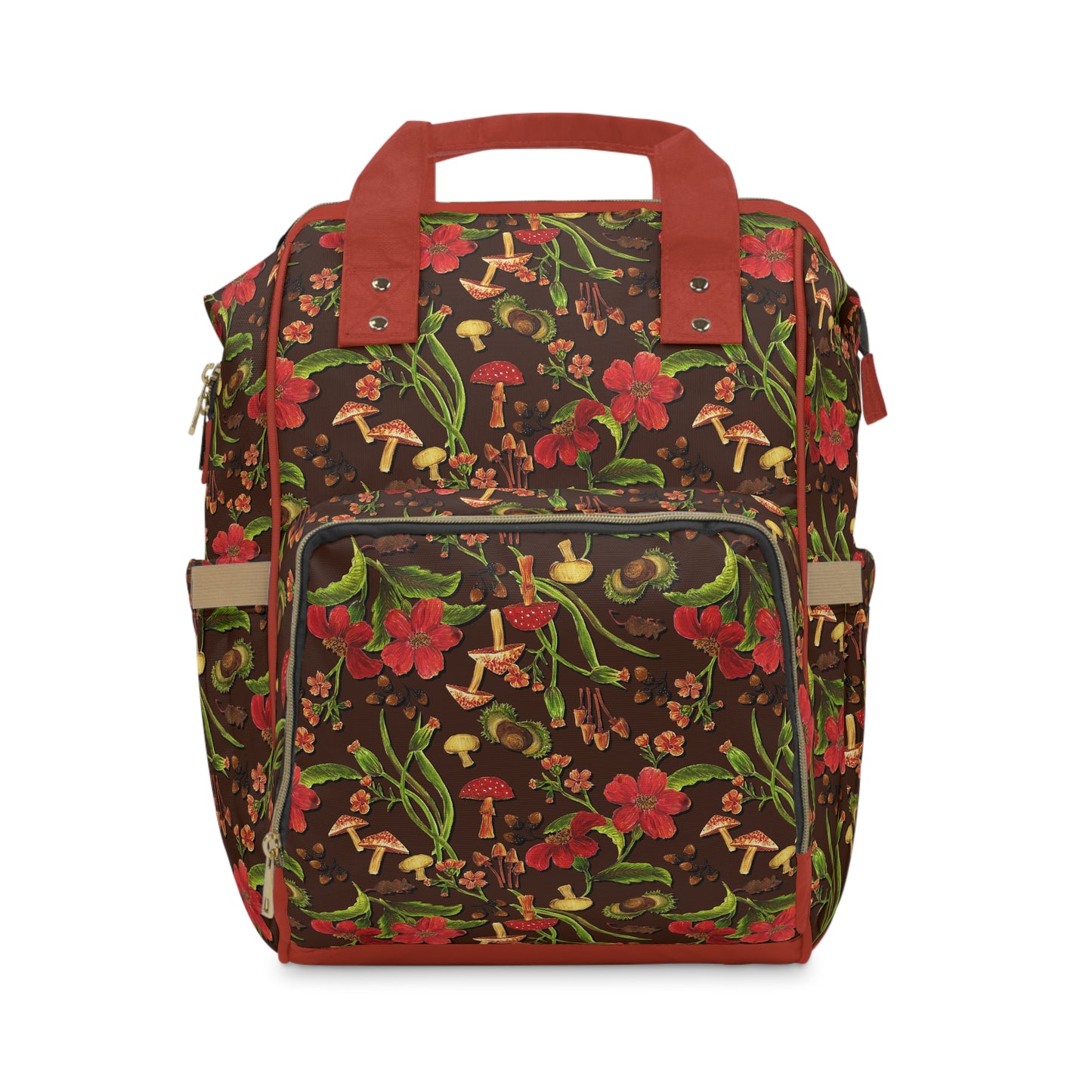 Undergrowth diaper tote with mushrooms and squirrels