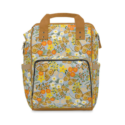 Floral Baby Changing backpack bag yellow mustard butterfly