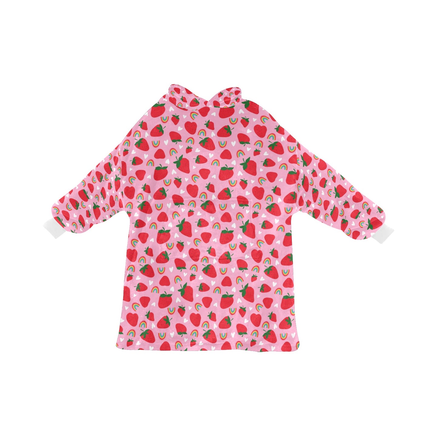 Pink Strawberry Cosy Hooded Blanket Fleece