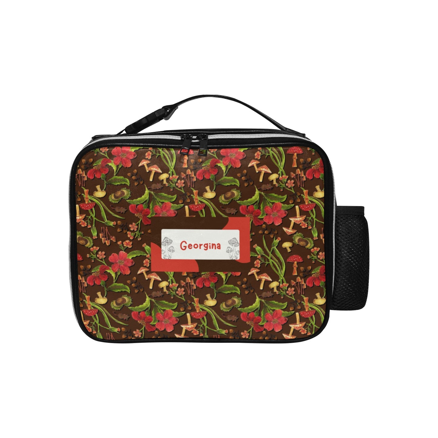 Personalised Insulated Lunch Bag with Child's Name - Mushrooms Foraging Undergrowth