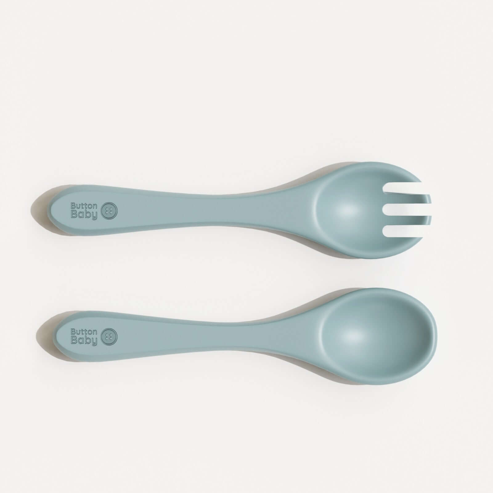 7 - Piece Silicone Baby Weaning Set – BPA - Free | Bowl, Plate, Cup, Cutlery & Bib. - Dusty Blue - Green Cheeks - Weaning Set