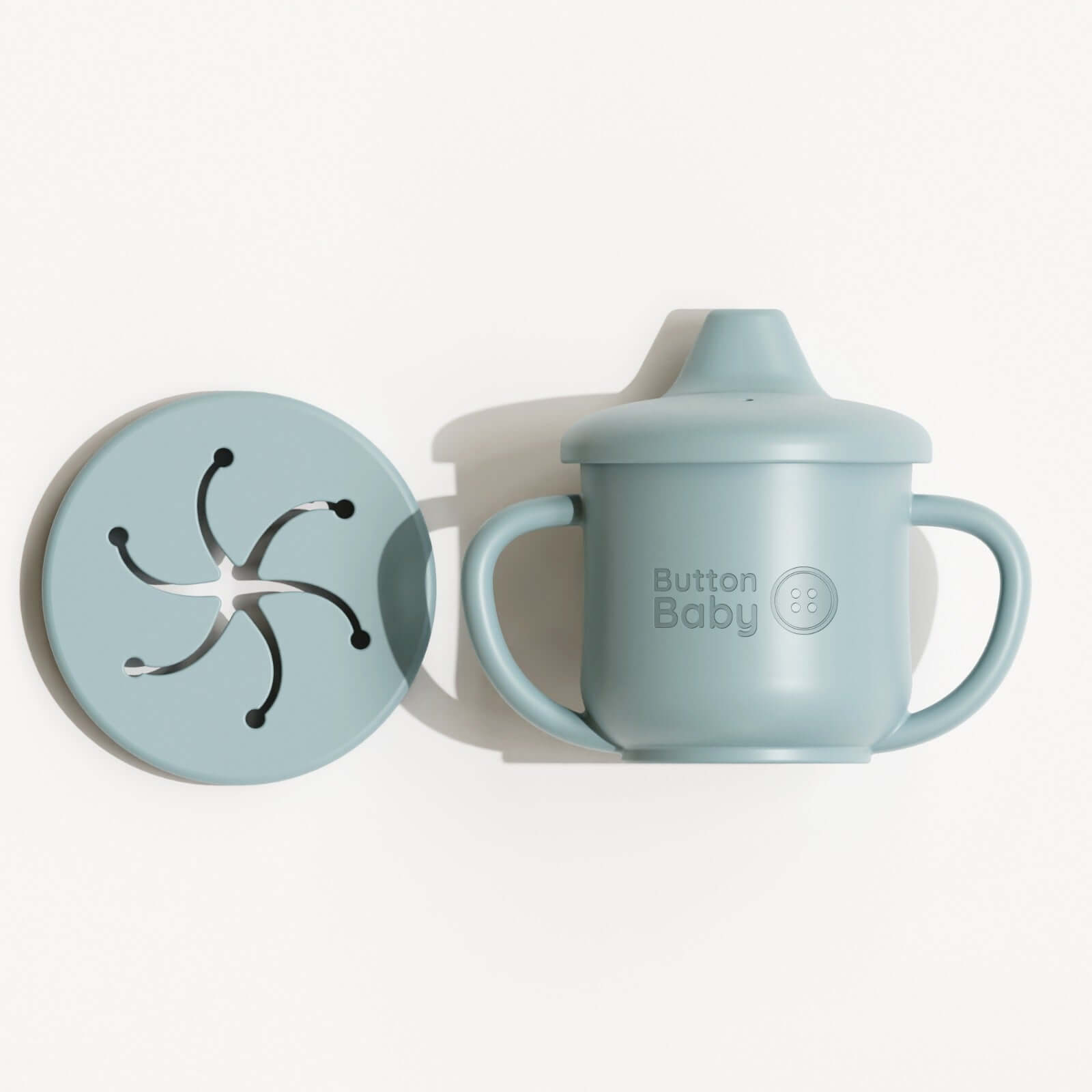 7 - Piece Silicone Baby Weaning Set – BPA - Free | Bowl, Plate, Cup, Cutlery & Bib. - Dusty Blue - Green Cheeks - Weaning Set