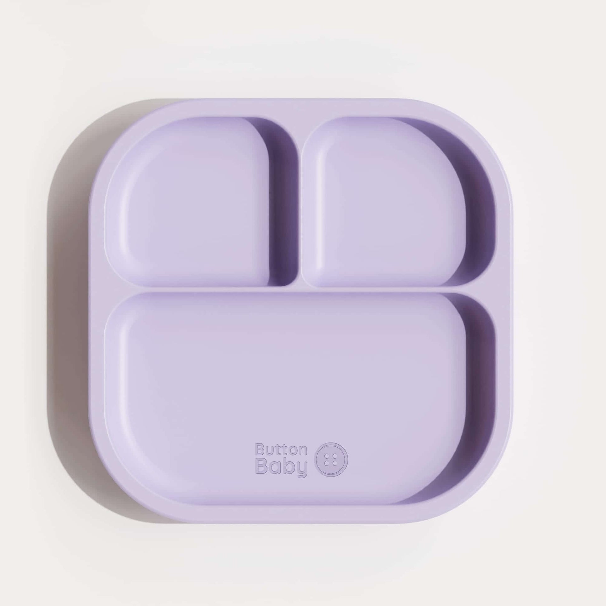 7 - Piece Silicone Baby Weaning Set – BPA - Free | Bowl, Plate, Cup, Cutlery & Bib - Lilac - Green Cheeks - 