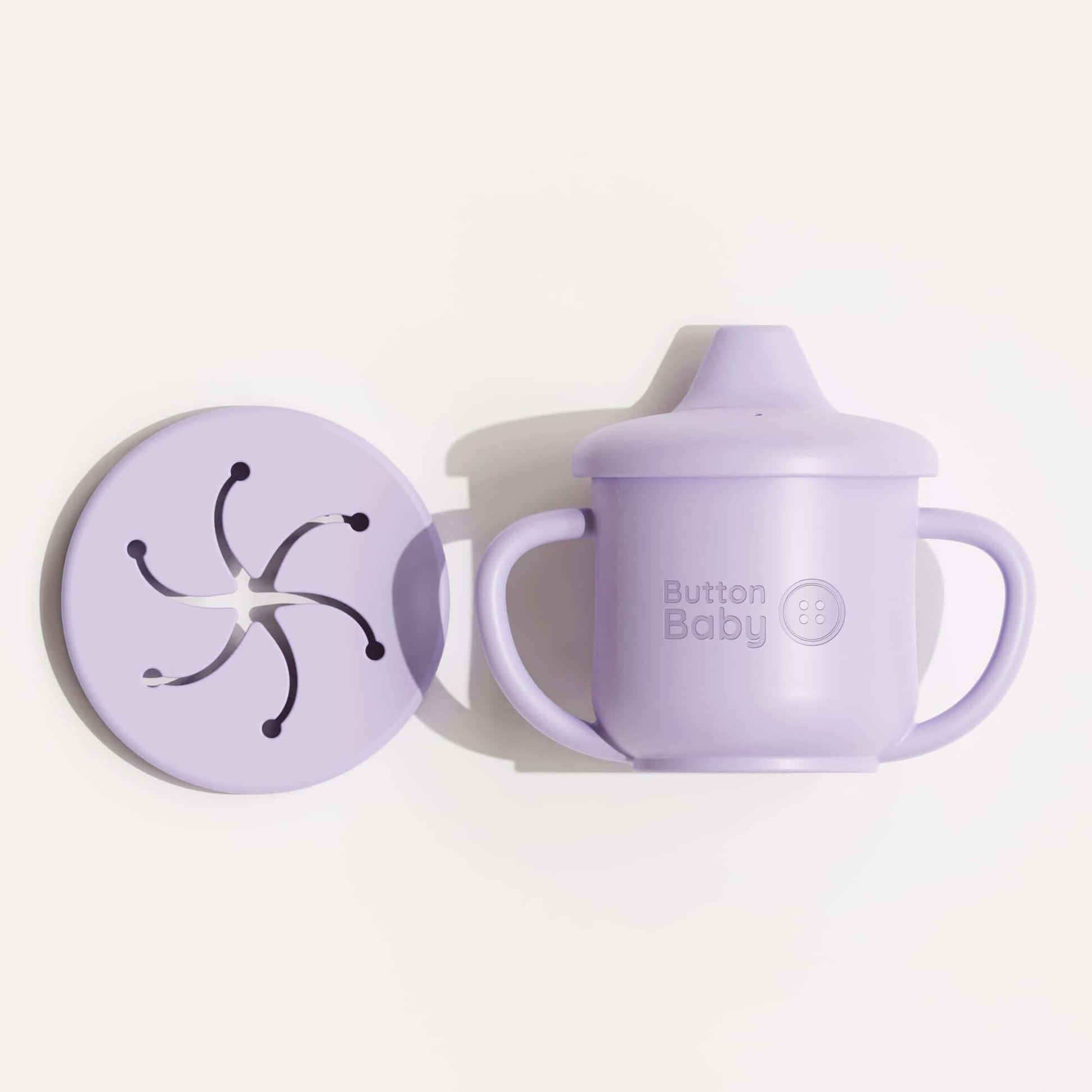 7 - Piece Silicone Baby Weaning Set – BPA - Free | Bowl, Plate, Cup, Cutlery & Bib - Lilac - Green Cheeks - 
