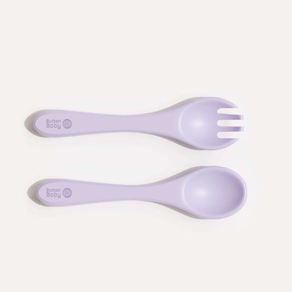 7 - Piece Silicone Baby Weaning Set – BPA - Free | Bowl, Plate, Cup, Cutlery & Bib - Lilac - Green Cheeks - 