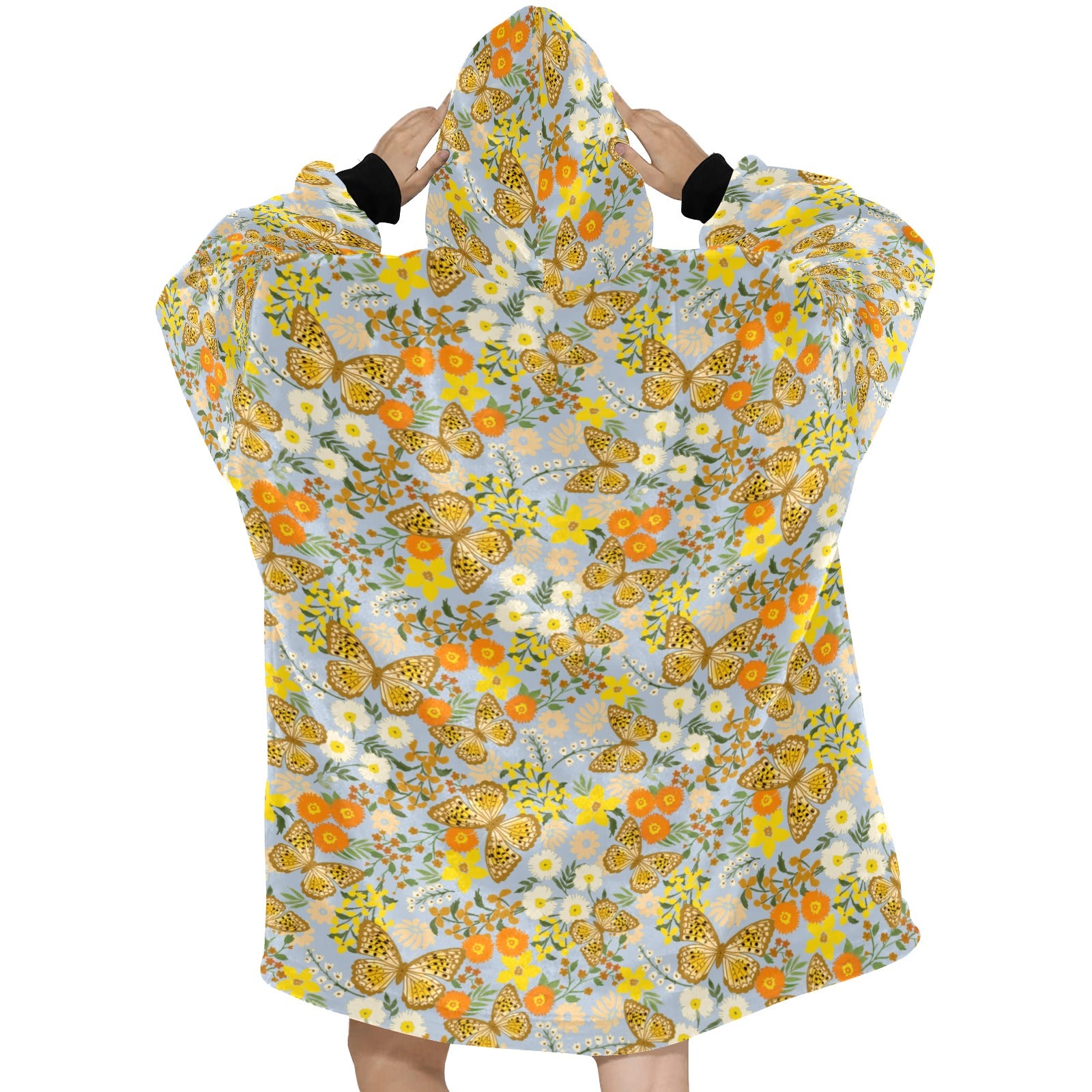 Wrap yourself in the beauty of a retro floral print with this cozy hooded fleece blanket.