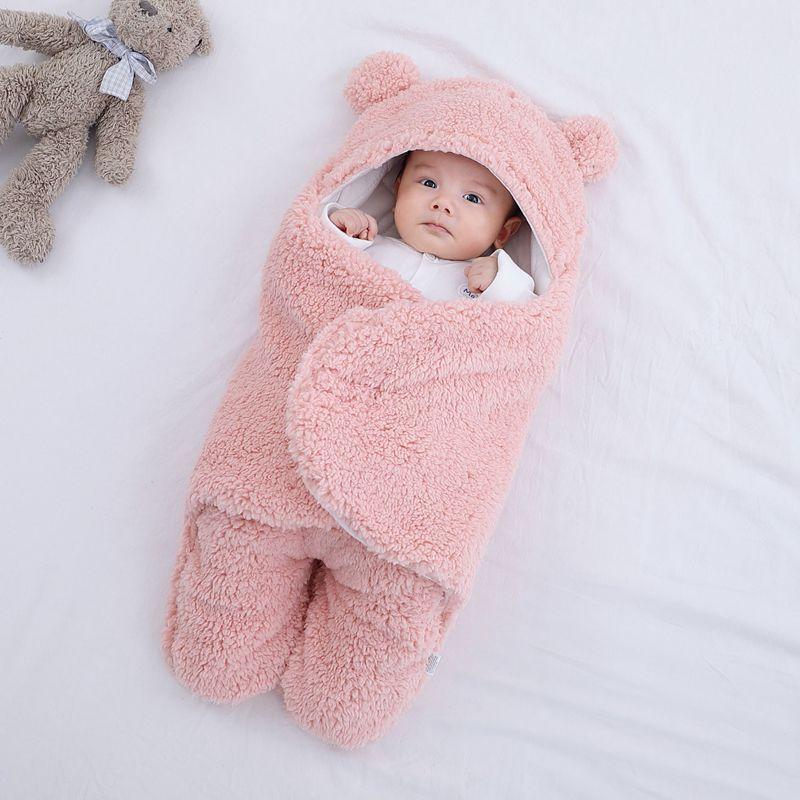 Warm & Cosy | Teddy Pram Suit Swaddle Wrap for Babies | 2 Sizes Newborn - 6 Months Pink