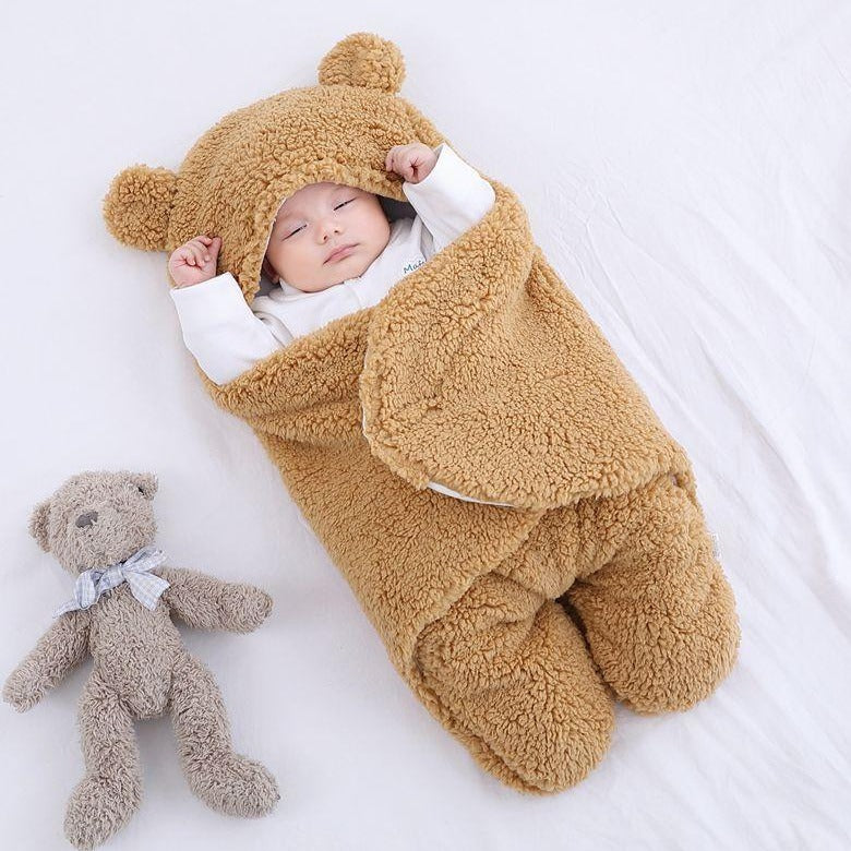 Warm & Cosy | Teddy Pram Suit Swaddle Wrap for Babies | 2 Sizes Newborn - 6 Months