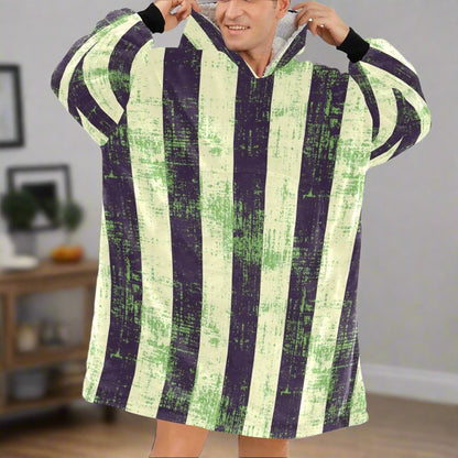 Man Wearing Beetlejuice Striped Hooded Blanket