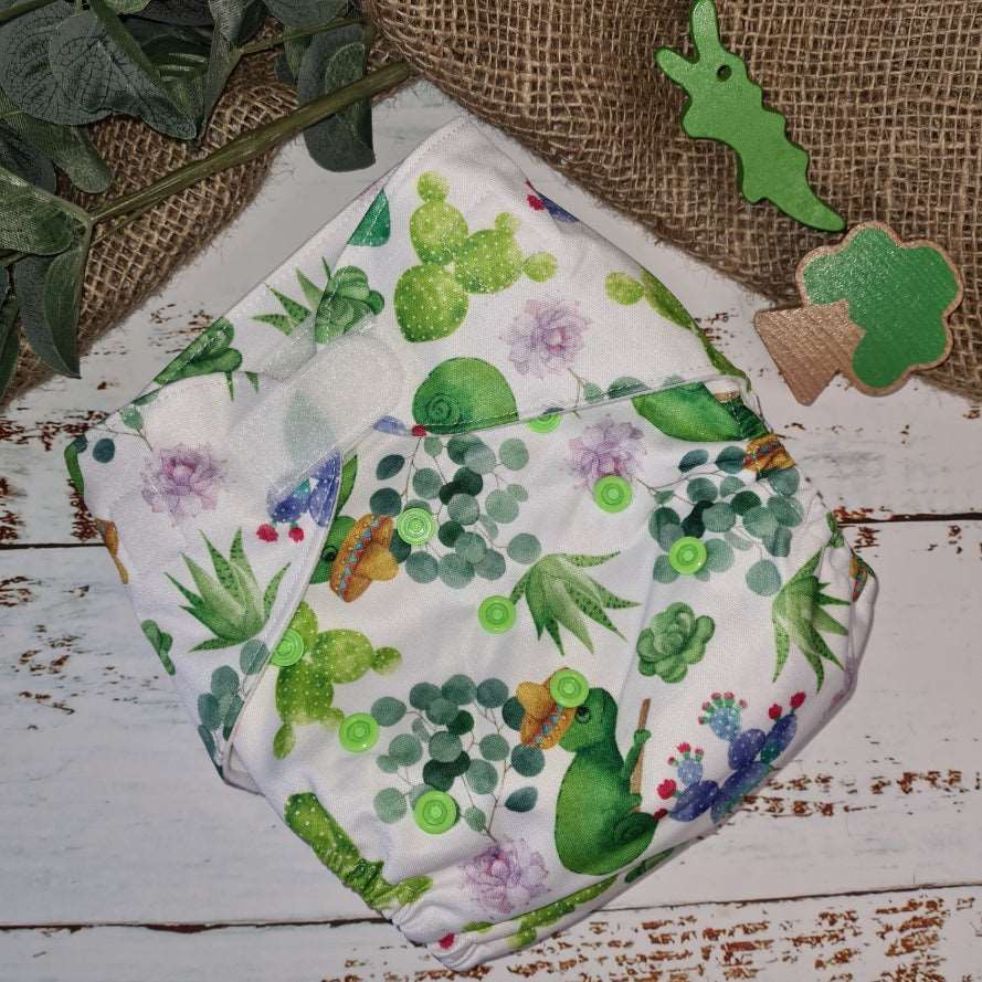 Cloth pocket nappies with hemp boosters in various vibrant colors, providing a sustainable way to keep babies comfortable and dry featuring a cute chameleon