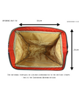Measurement chart of a Green Cheeks changing bag with dimensions labeled on a white background
