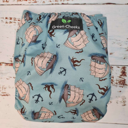 Green Cheeks Nautical Cloth Nappy