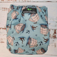 Load image into Gallery viewer, Green Cheeks Nautical Cloth Nappy
